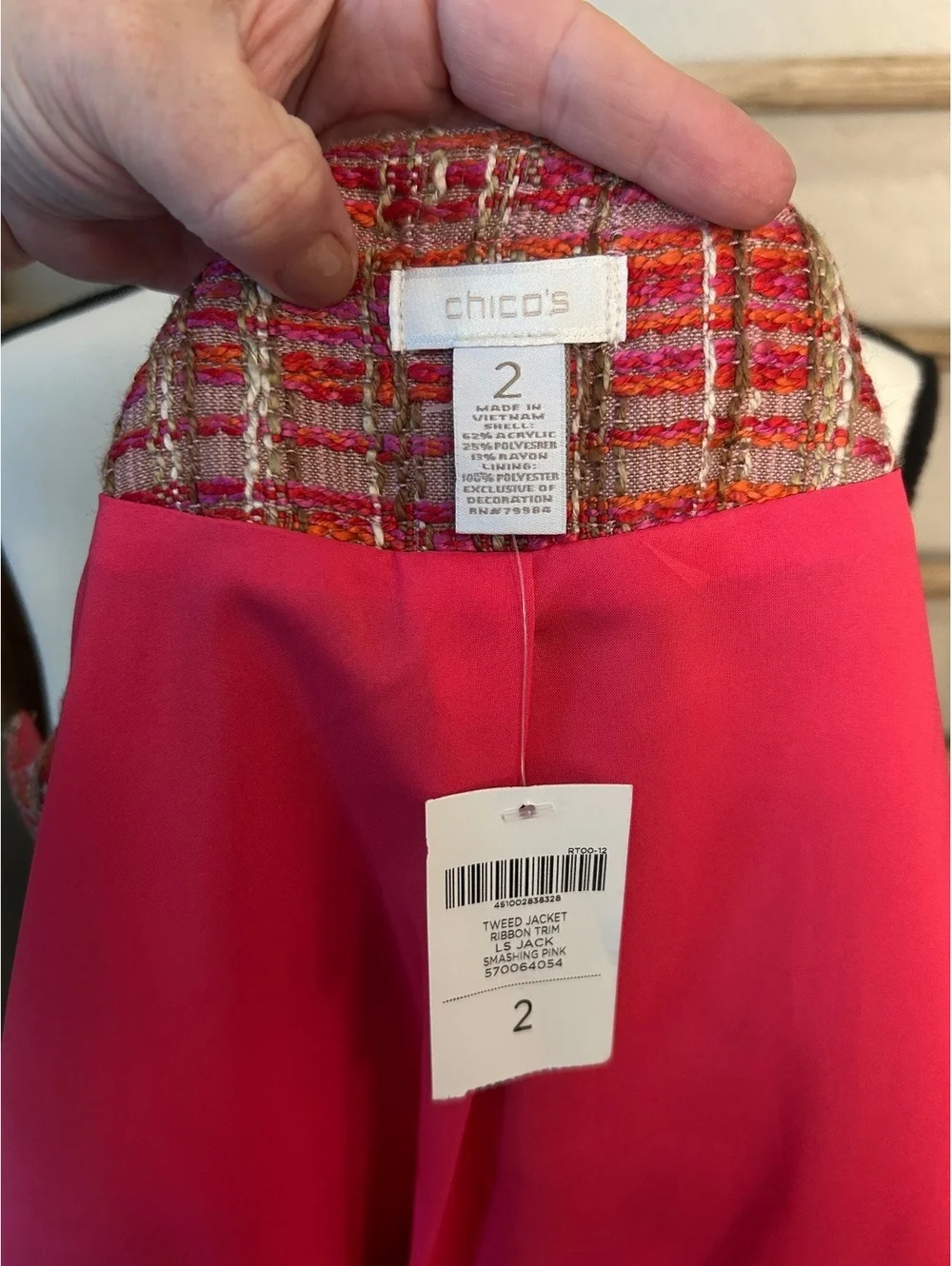 Chico's Women's Size 2 Pink Multi Tweed Lined Jacket Blazer